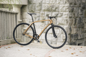 The new Tratar Bikes city wooden bicycle pictured at Bled, Slovenia